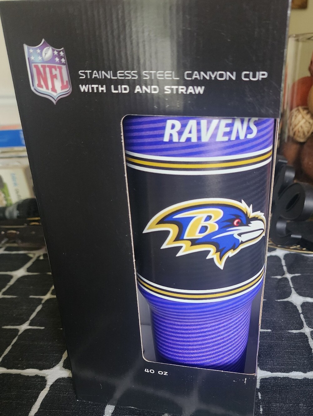 NFL Baltimore Ravens Purple and Black Team Logo Stainless Steel Tumbler